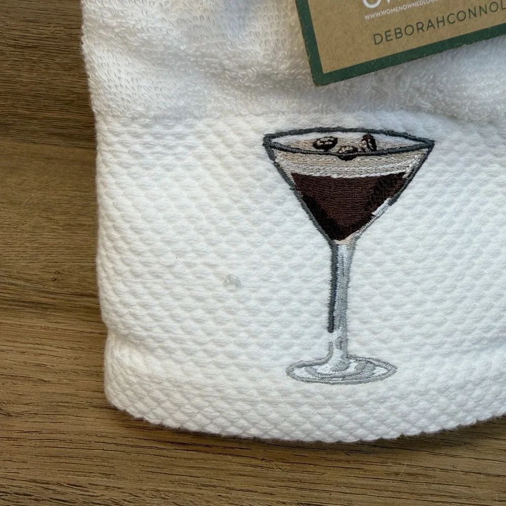 Deborah Connolly Designs Espresso Martini Hand Towel Set Of 4 White Embroidered